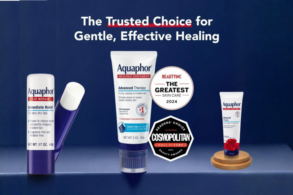 Aquaphor Lip Balm Repair Immediate Relief fragrance-free lip balm tube for dry and chapped lips