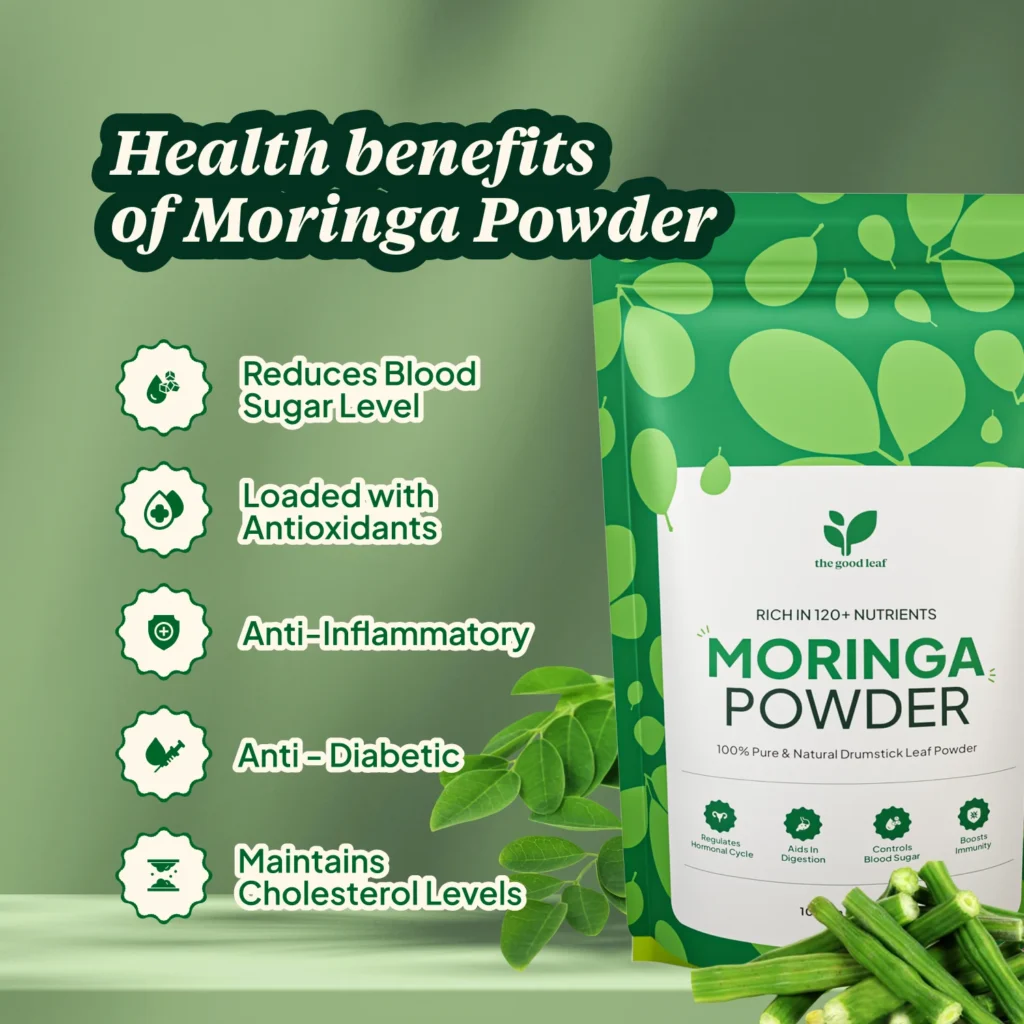 Organic moringa powder in resealable pouch packaging