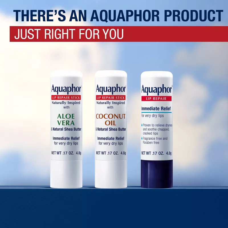 Aquaphor Lip Balm Repair Immediate Relief fragrance-free lip balm tube for dry and chapped lips