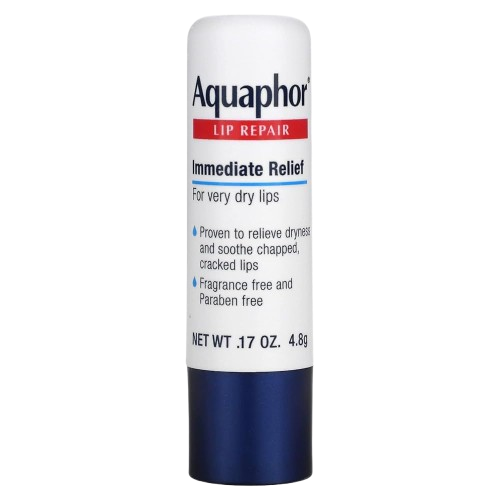 Aquaphor Lip Balm Repair Immediate Relief fragrance-free lip balm tube for dry and chapped lips