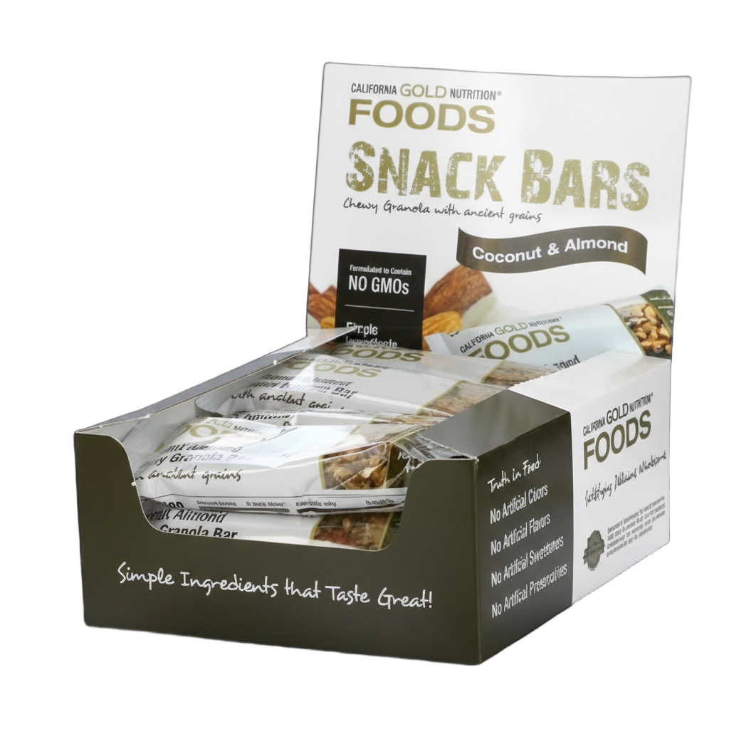 California Gold Nutrition Foods Variety Pack Snack Bars (12 Bars) displayed in a premium fan-style arrangement showcasing multiple flavors.