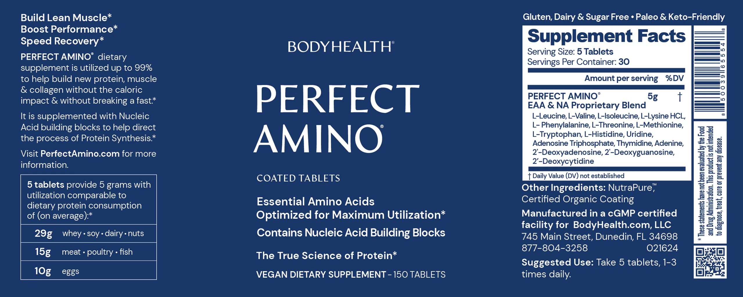 Perfect Amino tablets texture and size detail