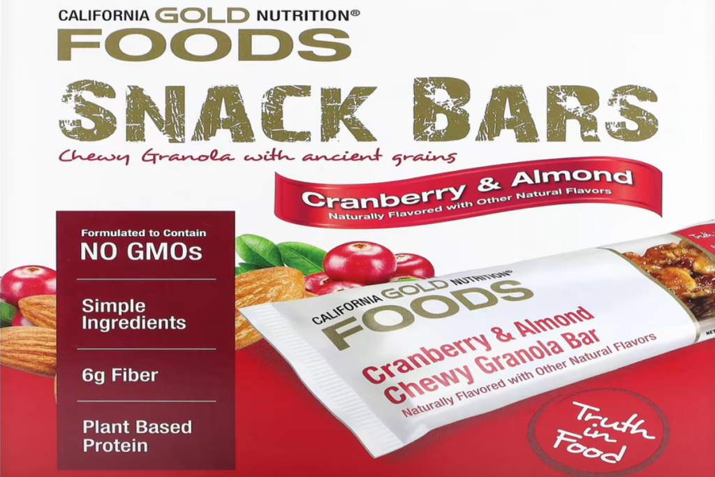 California Gold Nutrition protein snack bar unwrapped detail view
