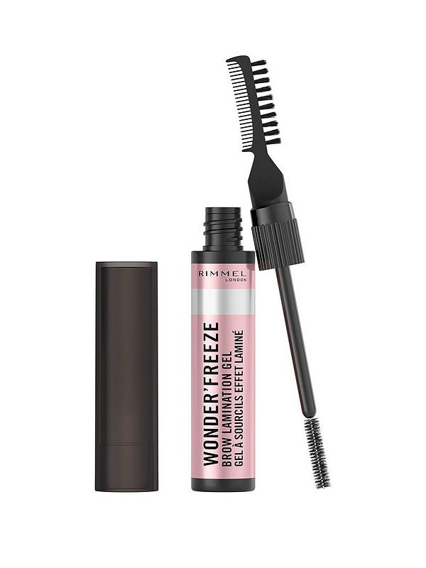 Rimmel London Wonder’Full Clear Brow Gel bottle and tapered wand for easy eyebrow drawing.