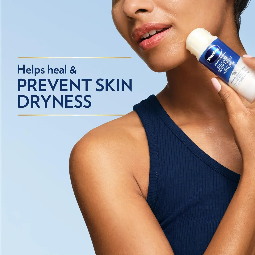 A high-quality 4K product display of Vaseline Healing Jelly Fragrance Free sticks showing the smooth texture and "Soft, Smooth Skin On-the-Go" branding.