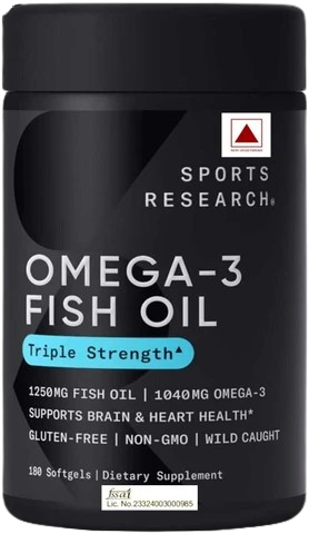 Omega-3 Sports Research Fish Oil triple strength supplement bottle