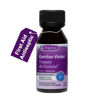 A 1oz bottle of Gentian Violet 1 percent first aid antiseptic solution for skin infections and thrush