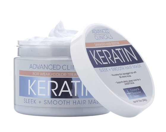 Advanced Clinicals Keratin Sleek + Smooth Hair Mask jar on a clean white background