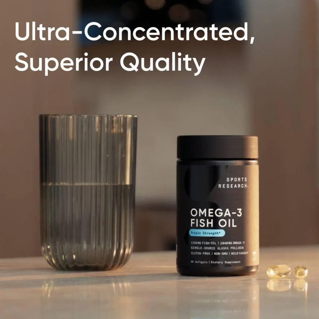 Omega-3 Sports Research Fish Oil triple strength supplement bottle