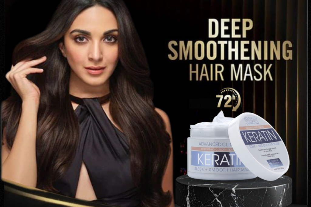 Advanced Clinicals Keratin Sleek + Smooth Hair Mask jar on a clean white background