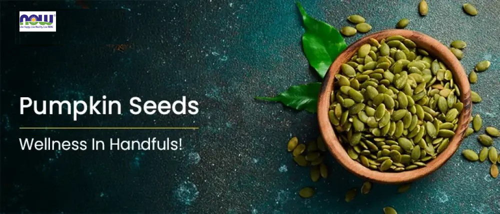 A bottle of NOW Foods Premium Pumpkin Seed Oil 100 softgels for nutritional support.