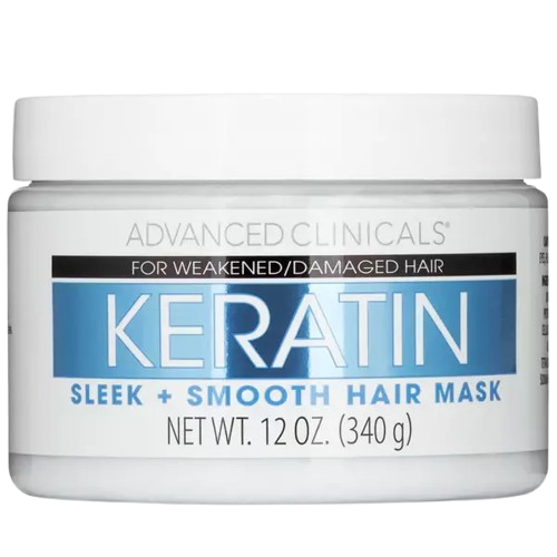 Advanced Clinicals Keratin Sleek + Smooth Hair Mask jar on a clean white background