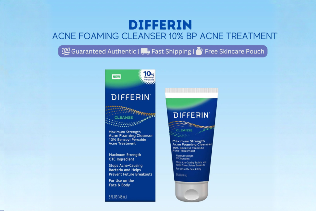 Differin Adapalene Gel 0.1% acne treatment tube showing fragrance-free formula for blackheads and clear skin results
