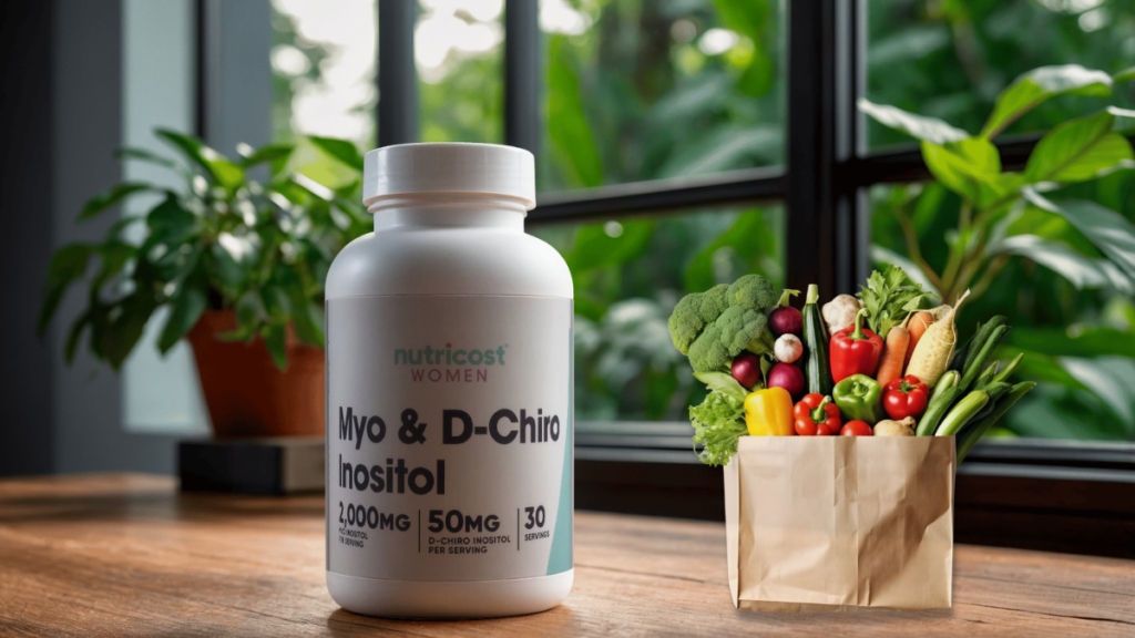 Myo & D-Chiro Inositol capsules on white background for SEO image